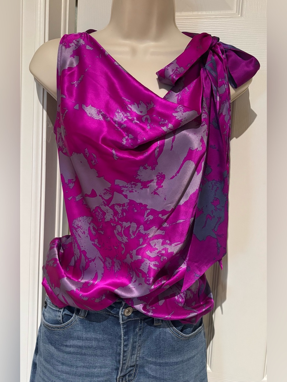 CAbi Magenta Bow Tie-Shoulder Top